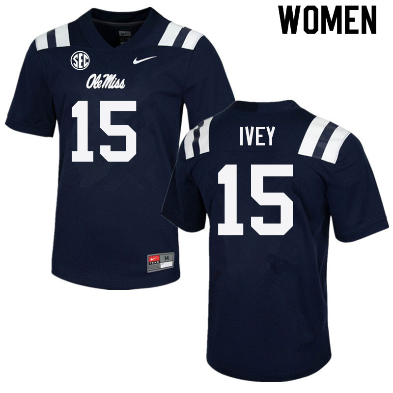 Jared Ivey Ole Miss Rebels NCAA Women's Navy #15 Stitched Limited College Football Jersey OFK1858KR